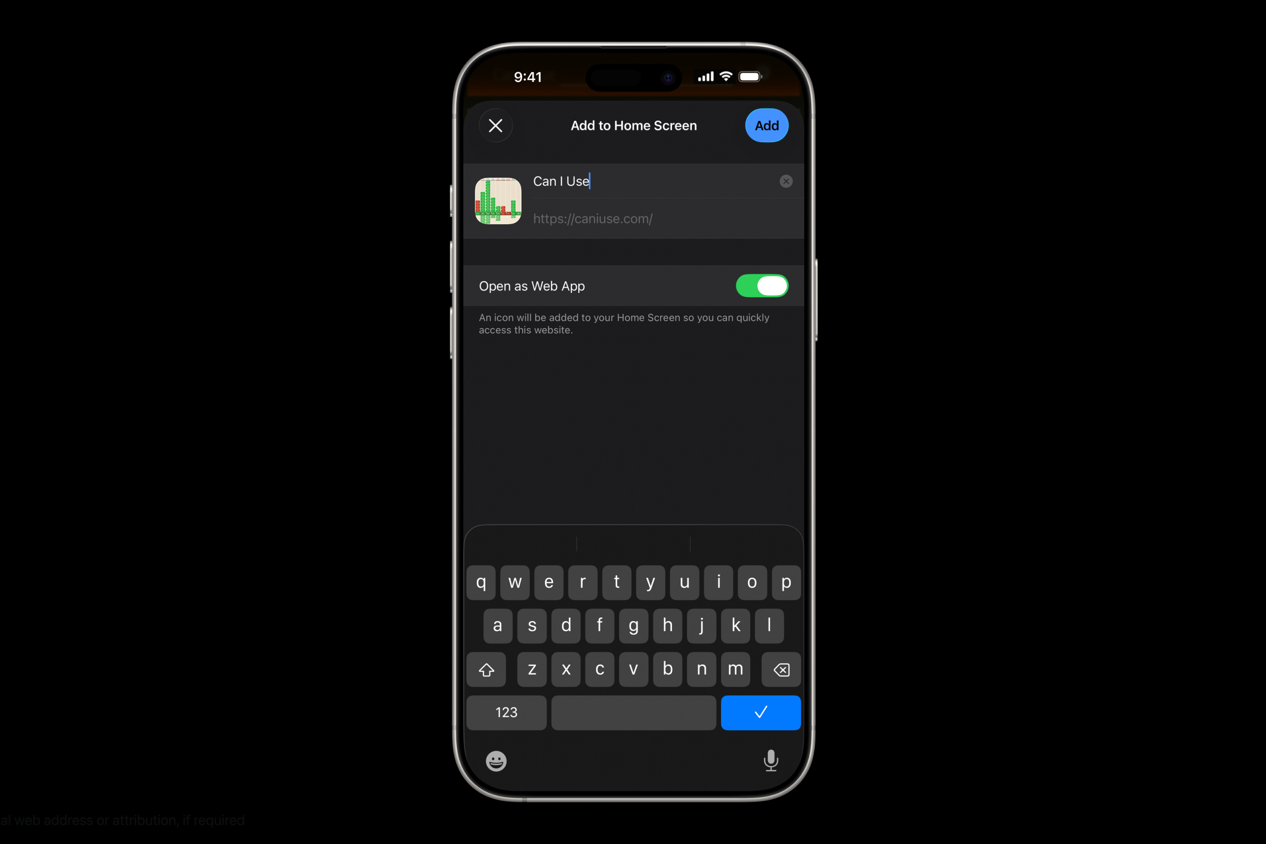 Add to Home Screen interface